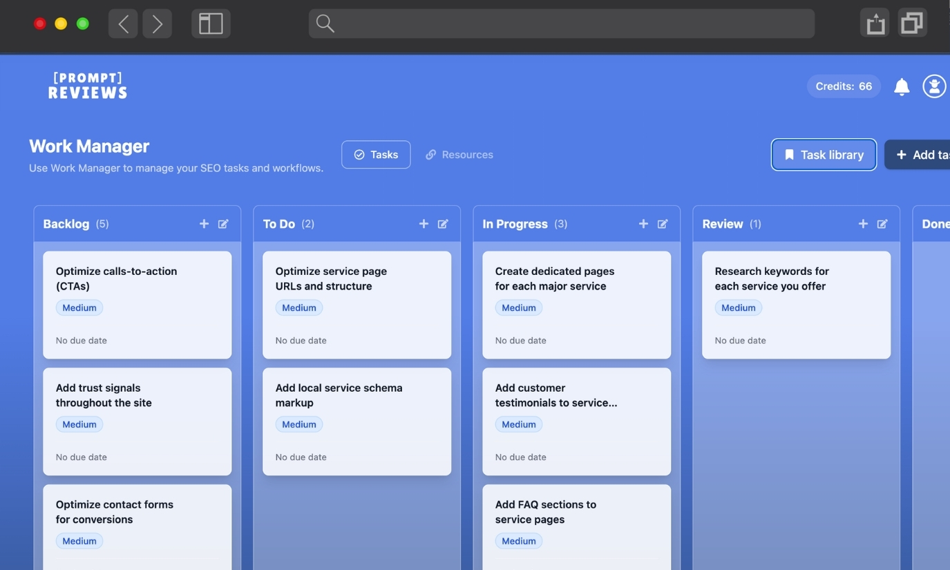 Work Manager task board